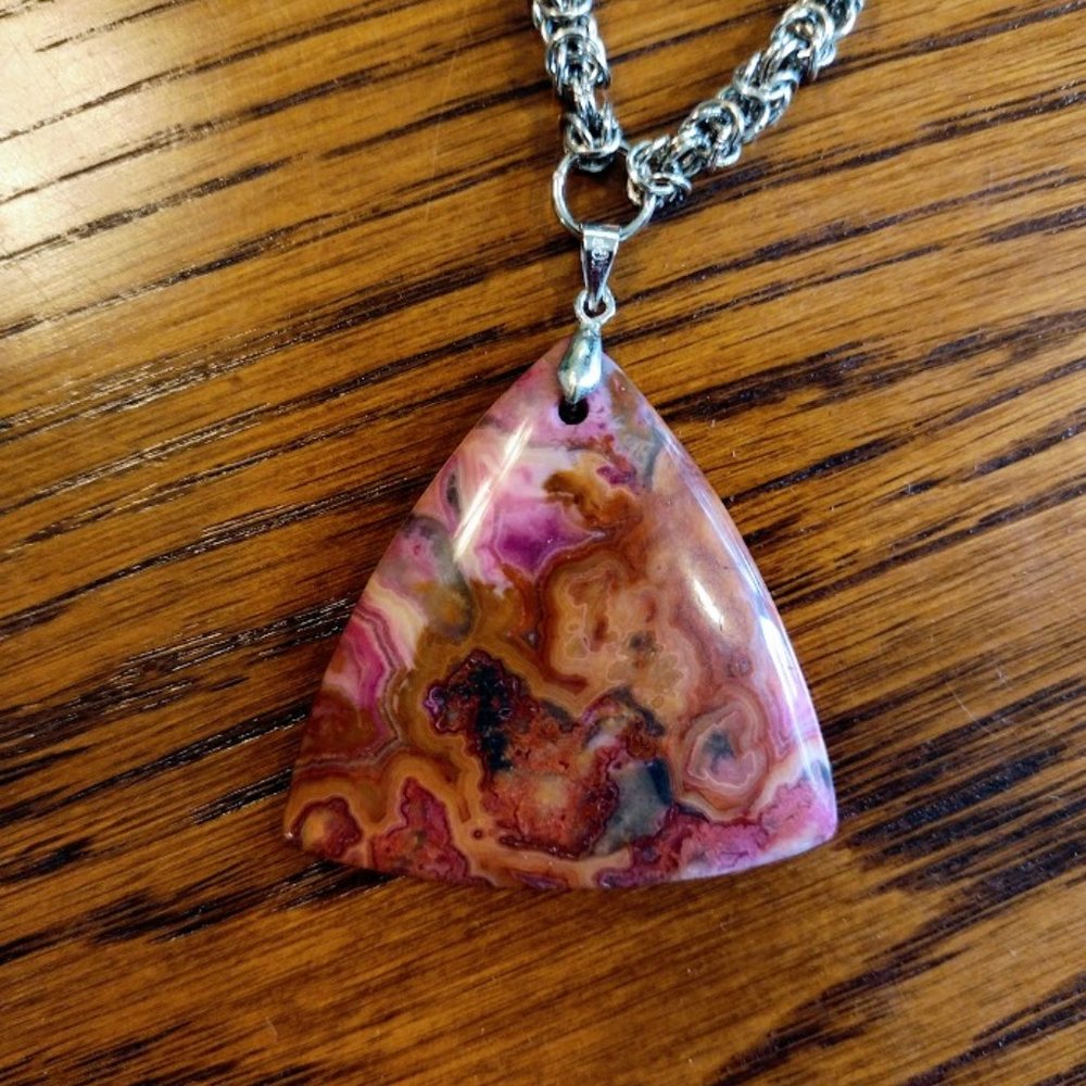 Handmade byzantine necklace with natural stone pendent